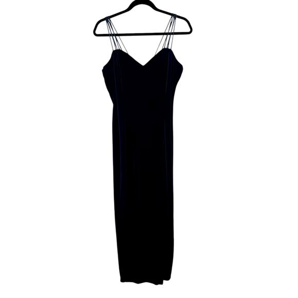 VTG Aspeed Navy Blue Velvet Strappy V-Neck Bodycon Midi Cocktail Dress XL/Med - Picture 1 of 13